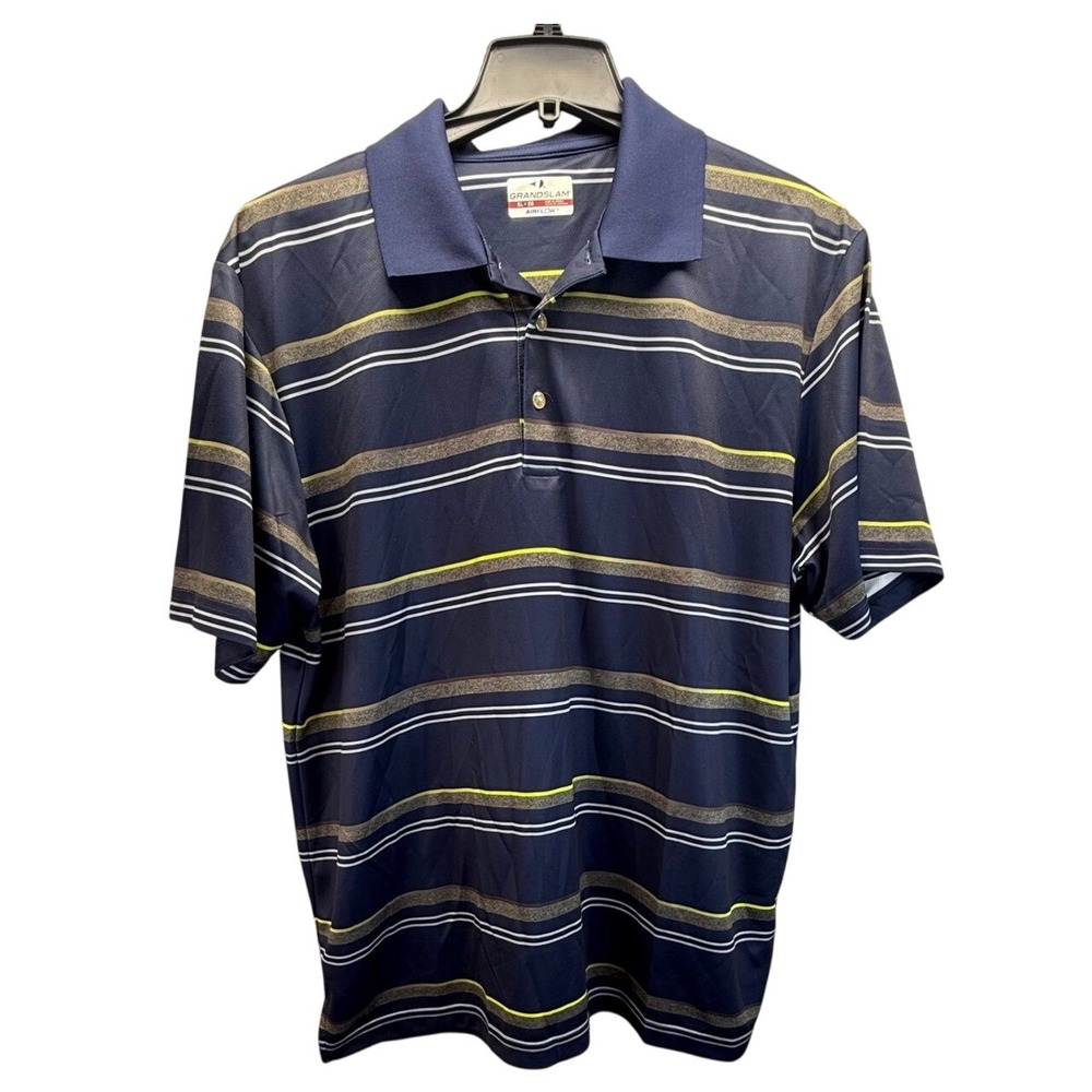 Grand Slam‎ XL Mens Striped Polo Shirt Short Sleeve Blue golfcore sporty casual
